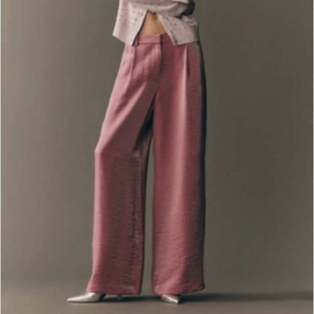 Maeve Satin Wide-Leg Pants in Dusty Mauve